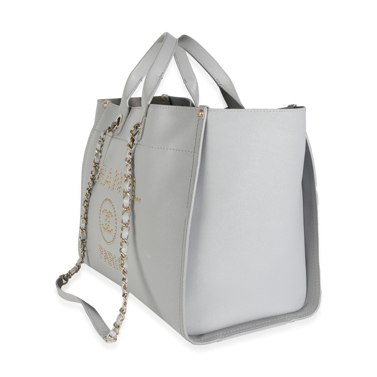 Grey Caviar Studded Medium Deauville Tote