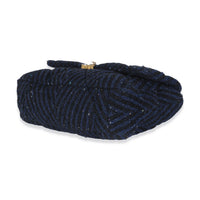 Navy Chevron Tweed Sequin Large Chanel 19 Flap Bag