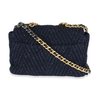 Navy Chevron Tweed Sequin Large Chanel 19 Flap Bag