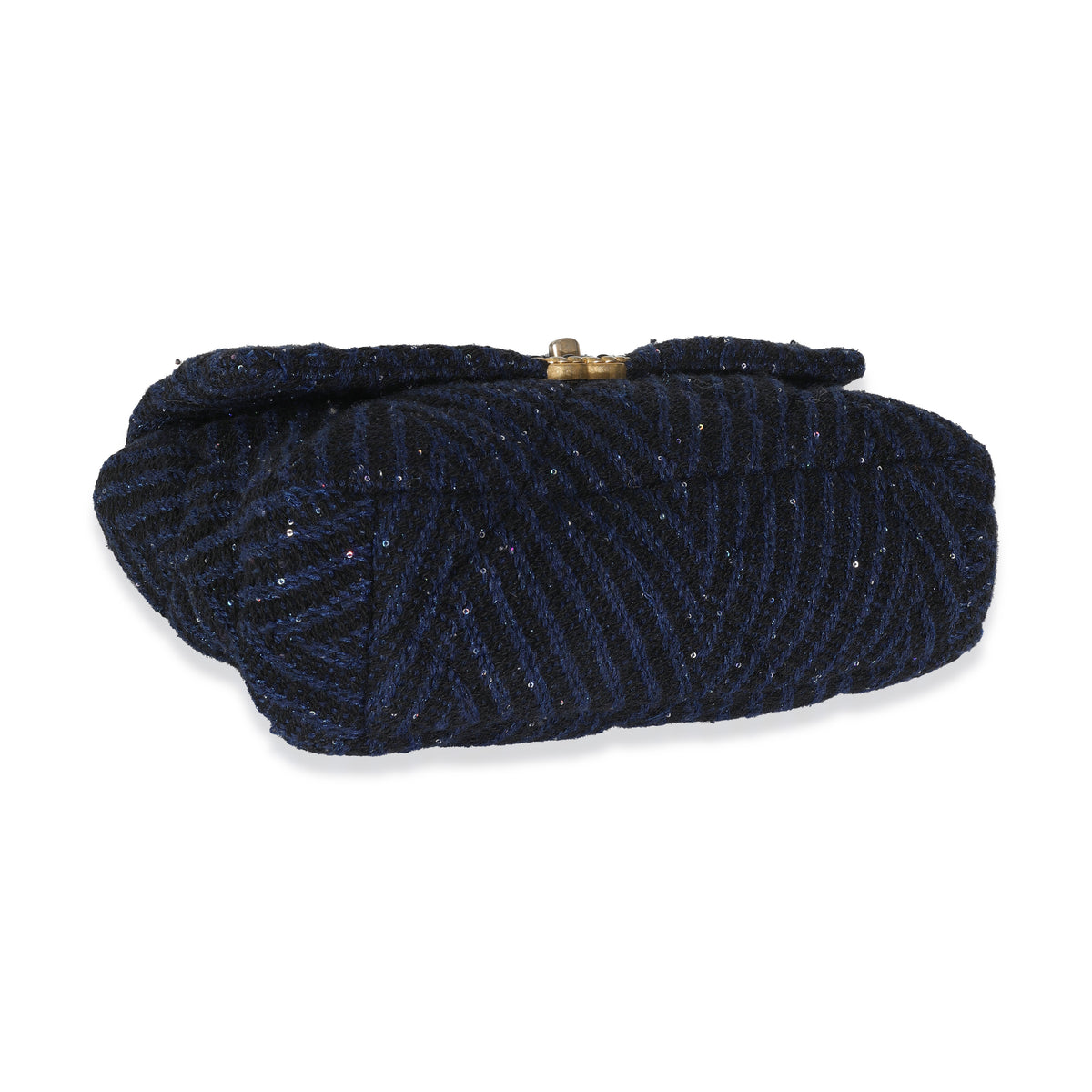 Navy Chevron Tweed Sequin Large Chanel 19 Flap Bag