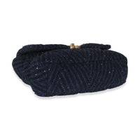 Navy Chevron Tweed Sequin Large Chanel 19 Flap Bag