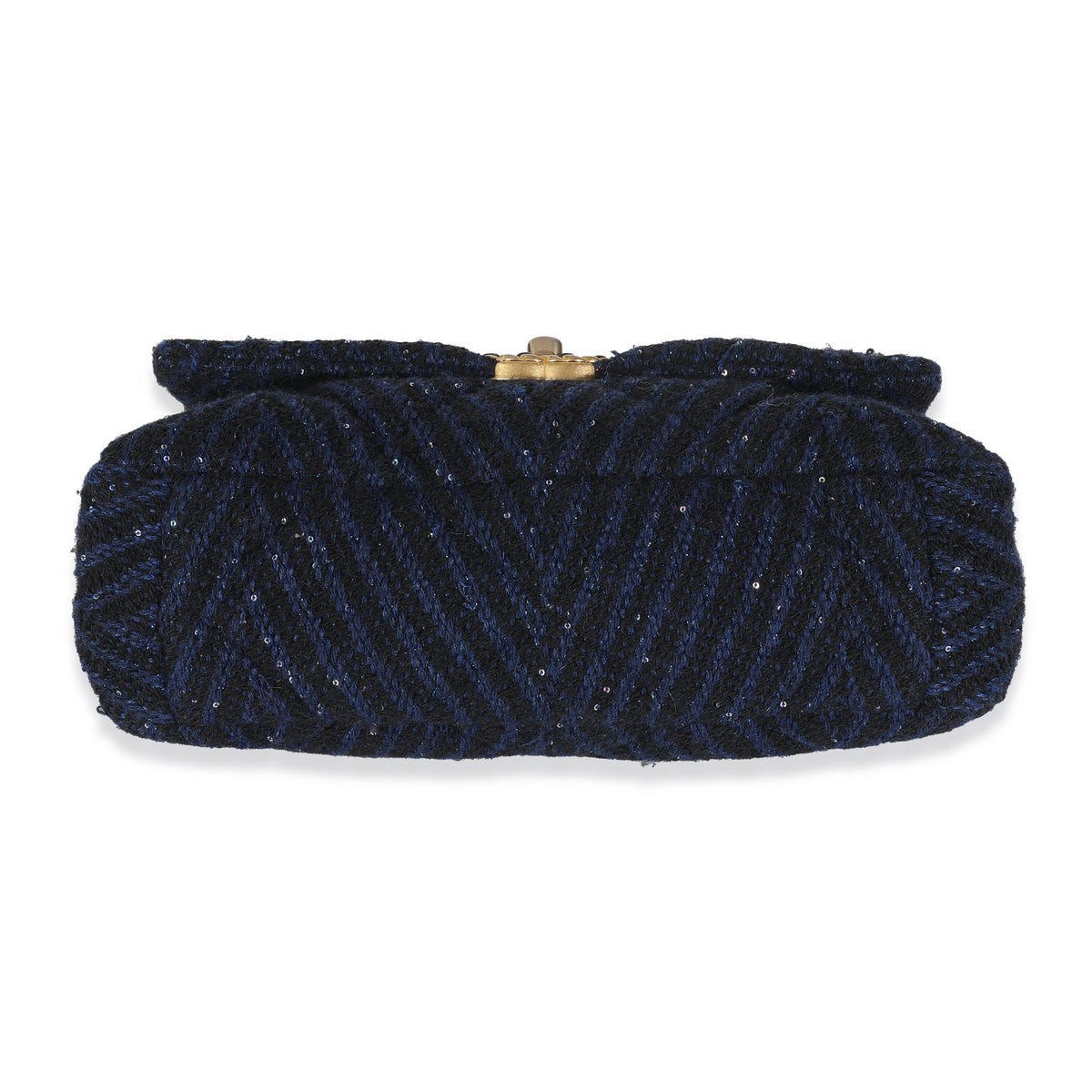 Navy Chevron Tweed Sequin Large Chanel 19 Flap Bag