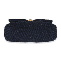 Navy Chevron Tweed Sequin Large Chanel 19 Flap Bag