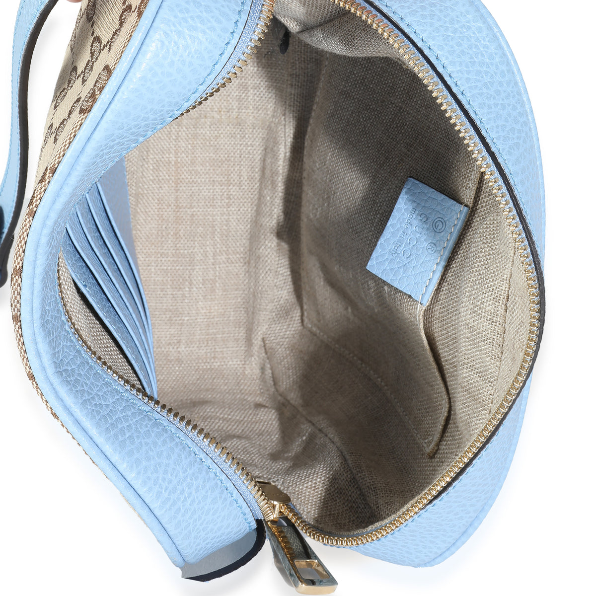 Blue Dollar Calfskin Beige GG Canvas Bree Messenger Bag