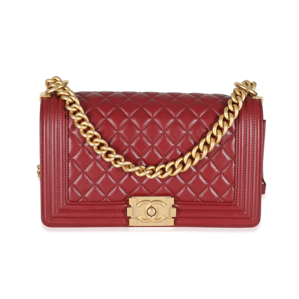 Red Quilted Lambskin Medium Boy Bag