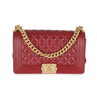 Red Quilted Lambskin Medium Boy Bag
