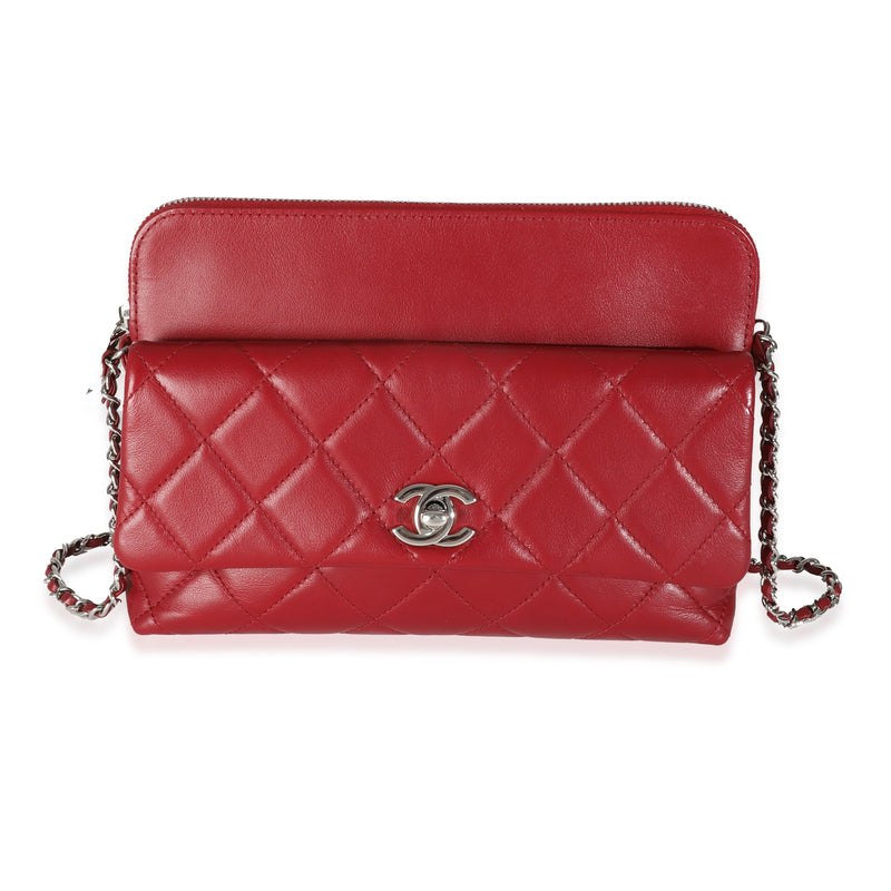 Burgundy Quilted Lambskin Front Pocket Camera Bag