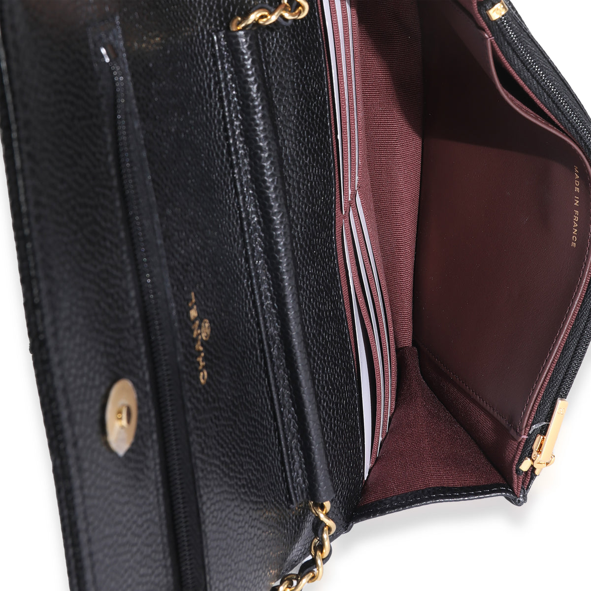 Black Quilted Caviar Classic Wallet On Chain