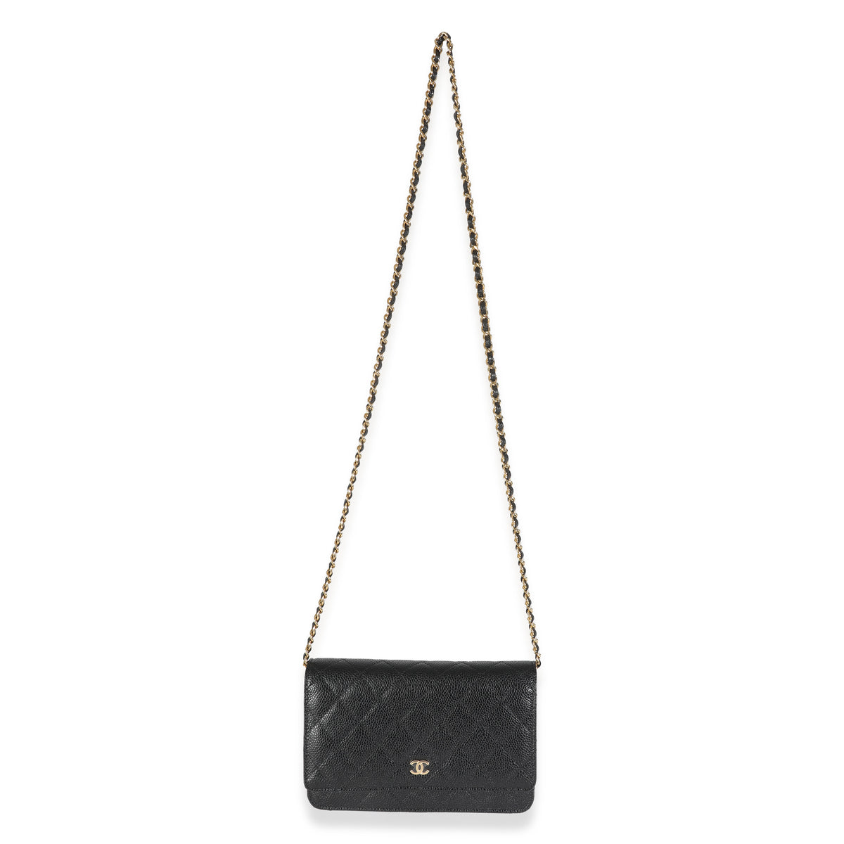 Black Quilted Caviar Classic Wallet On Chain