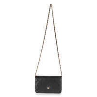 Black Quilted Caviar Classic Wallet On Chain