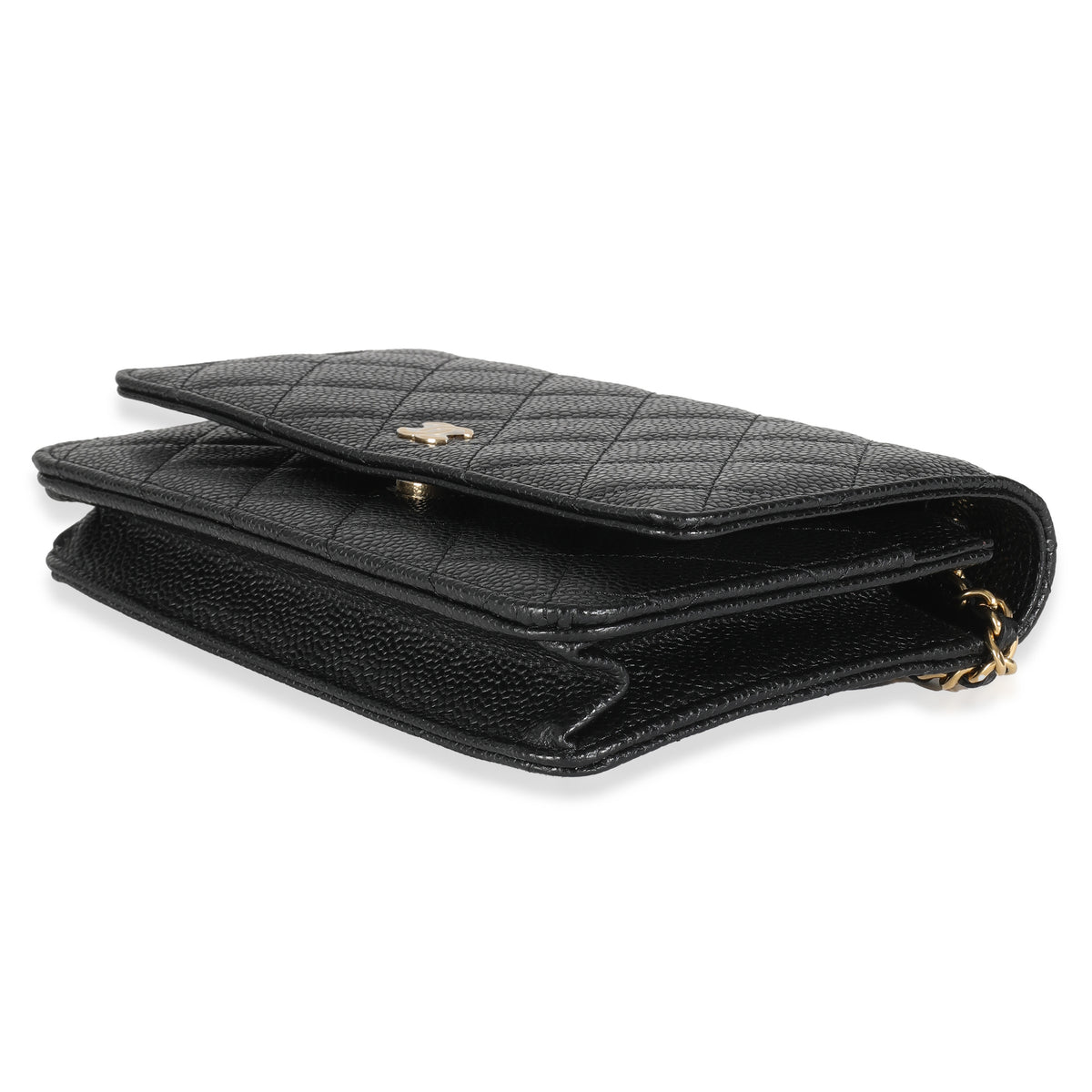 Black Quilted Caviar Classic Wallet On Chain