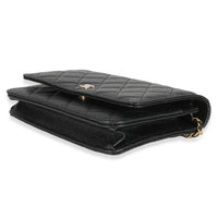 Black Quilted Caviar Classic Wallet On Chain