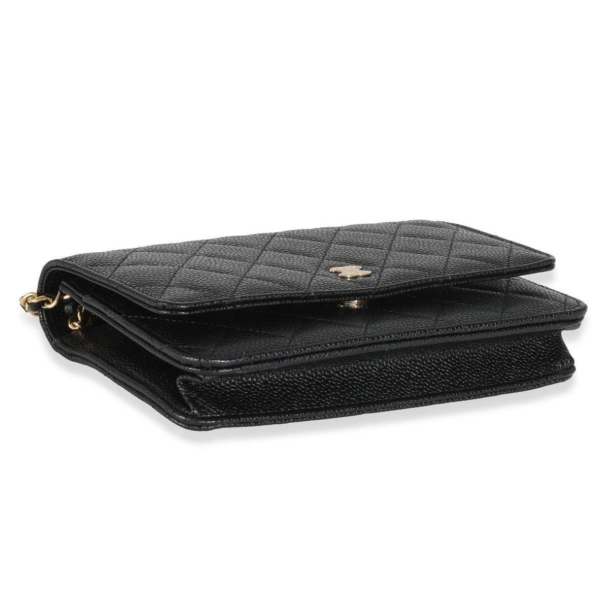 Black Quilted Caviar Classic Wallet On Chain