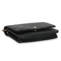 Black Quilted Caviar Classic Wallet On Chain