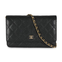 Black Quilted Caviar Classic Wallet On Chain