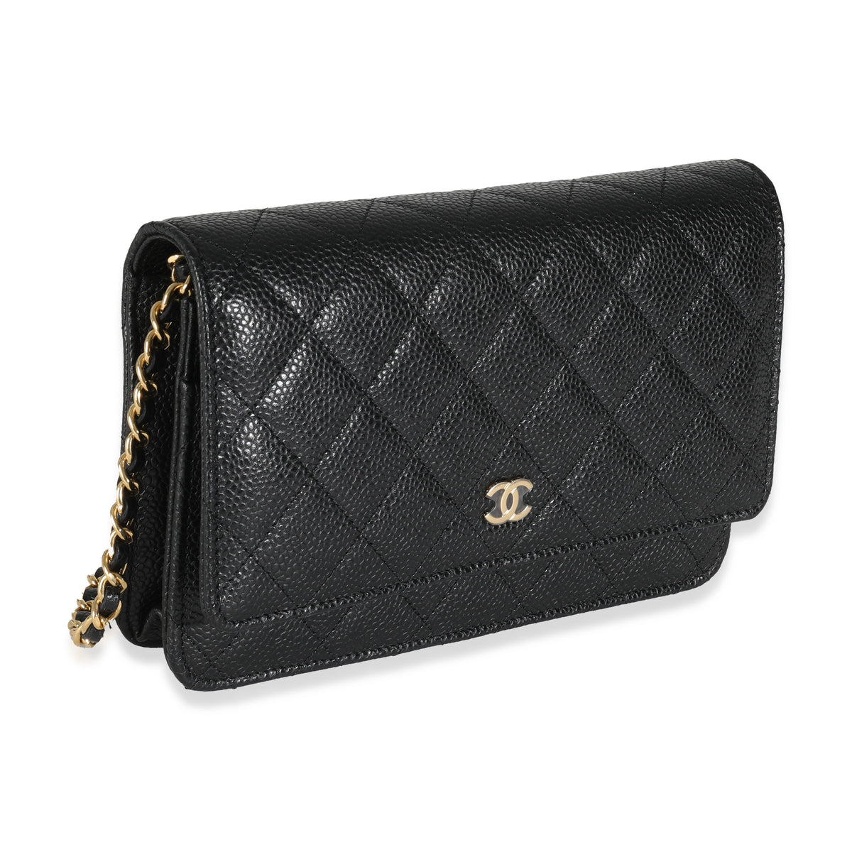 Black Quilted Caviar Classic Wallet On Chain