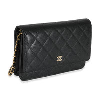 Black Quilted Caviar Classic Wallet On Chain