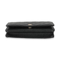 Black Quilted Caviar Classic Wallet On Chain