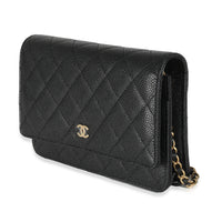 Black Quilted Caviar Classic Wallet On Chain