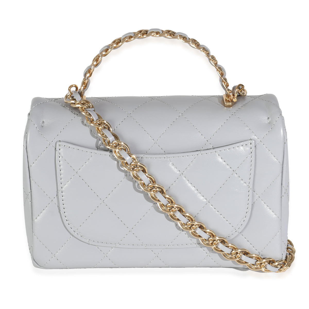 23B Grey Quilted Shiny Lambskin Mini CC Top Handle Flap Bag