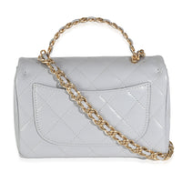 23B Grey Quilted Shiny Lambskin Mini CC Top Handle Flap Bag