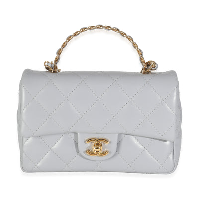 23B Grey Quilted Shiny Lambskin Mini CC Top Handle Flap Bag