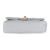 23B Grey Quilted Shiny Lambskin Mini CC Top Handle Flap Bag