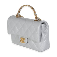 23B Grey Quilted Shiny Lambskin Mini CC Top Handle Flap Bag