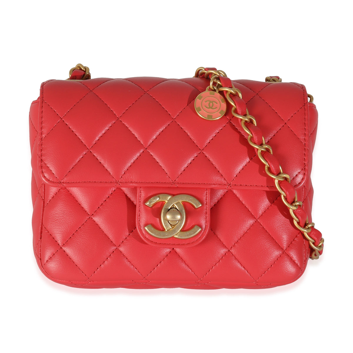 Chanel Red Quilted Lambskin Coco Pins Mini Flap Bag Handbag fv