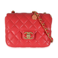 Chanel Red Quilted Lambskin Coco Pins Mini Flap Bag Handbag fv