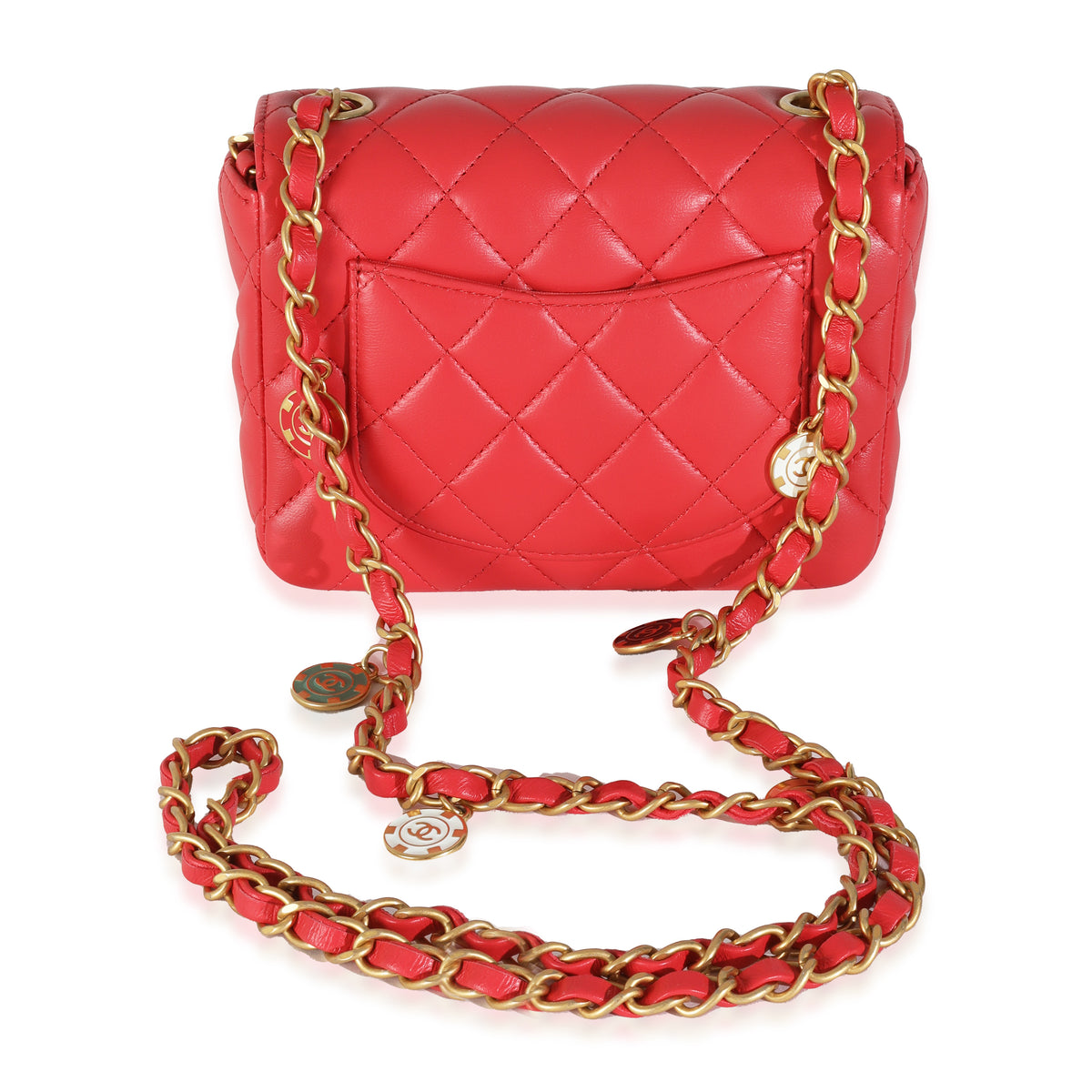 Red Quilted Lambskin Coco Pins Mini Flap Bag