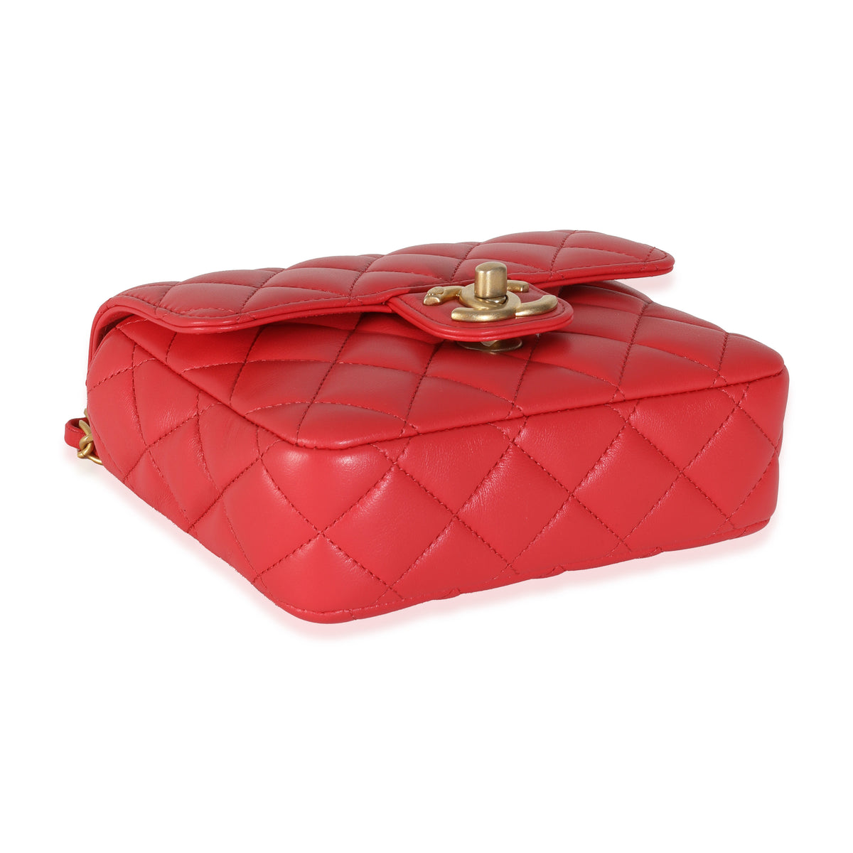 Red Quilted Lambskin Coco Pins Mini Flap Bag