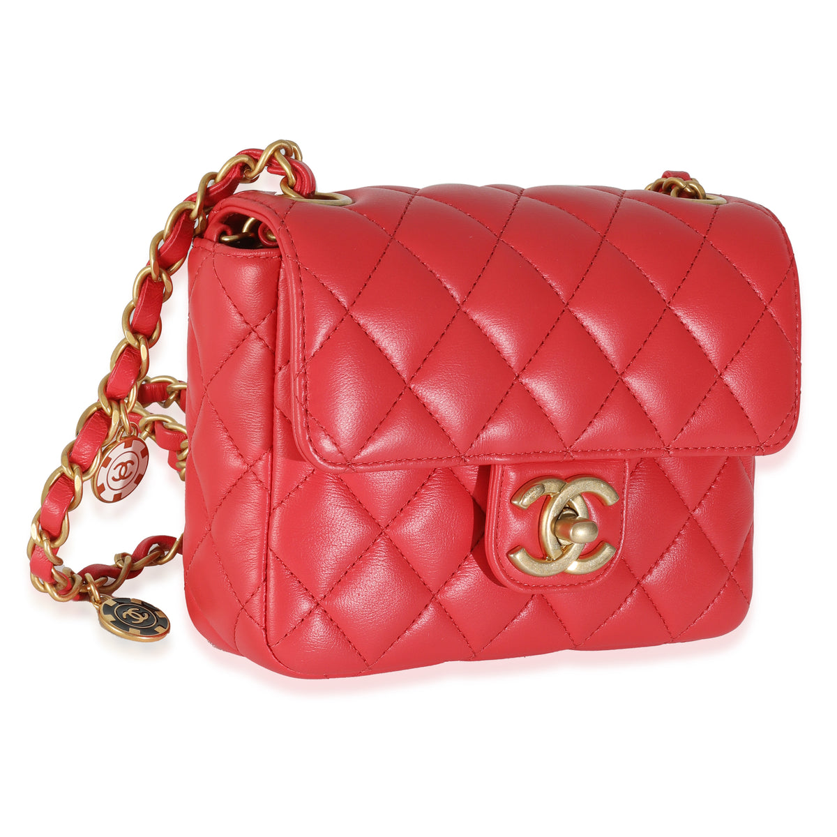 Red Quilted Lambskin Coco Pins Mini Flap Bag