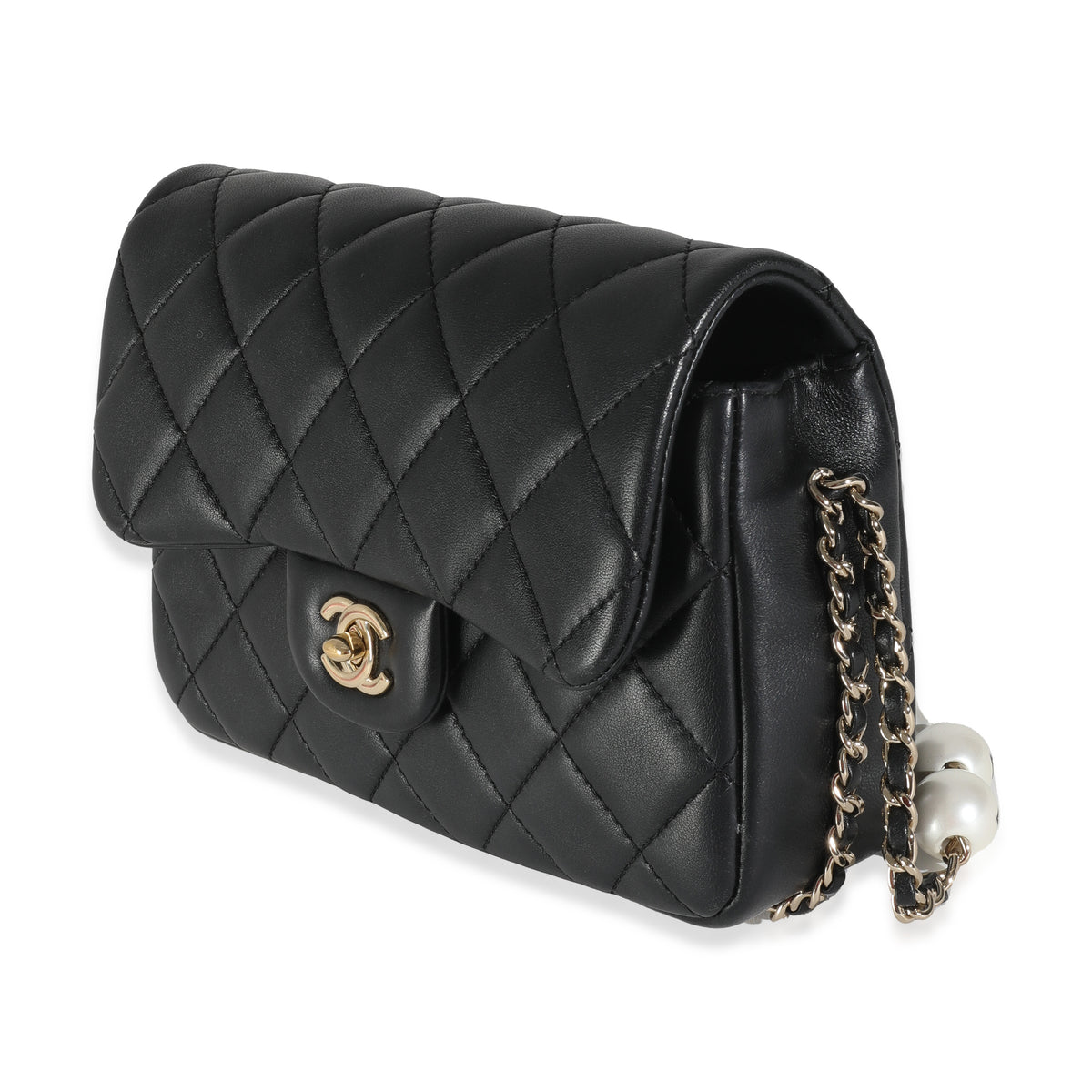 Black Quilted Lambskin Mini My Precious Pearls Flap Bag