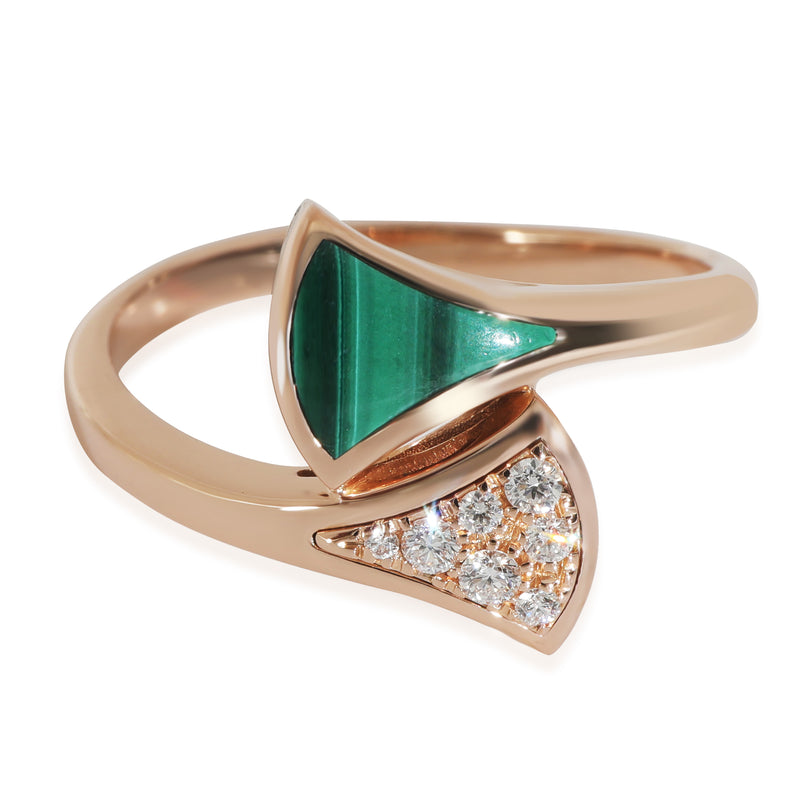 Divas Dream Malachite Diamond Ring in 18k Yellow Gold 0.08 CTW