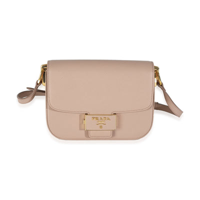 Prada Cipria Saffiano Lux Embleme Flap Shoulder Bag Handbag fv