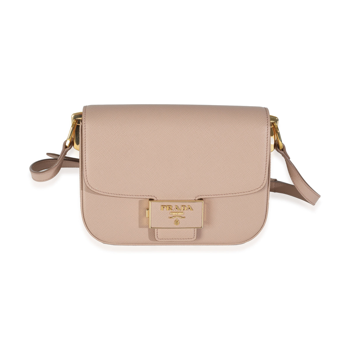 Prada Cipria Saffiano Lux Embleme Flap Shoulder Bag Handbag fv