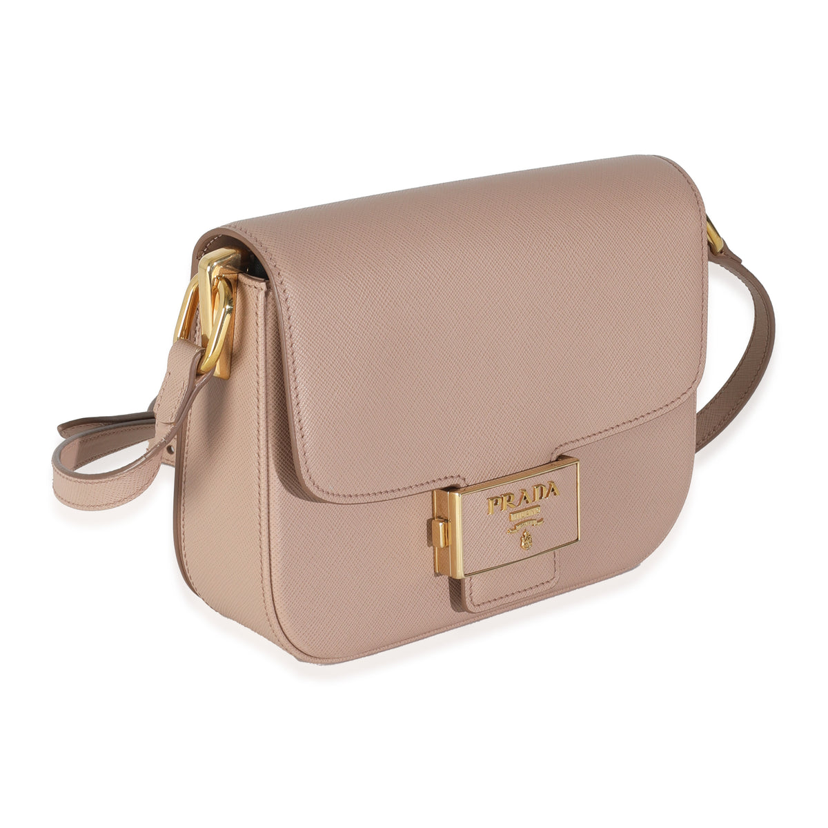 Prada Cipria Saffiano Lux Embleme Flap Shoulder Bag Handbag pv
