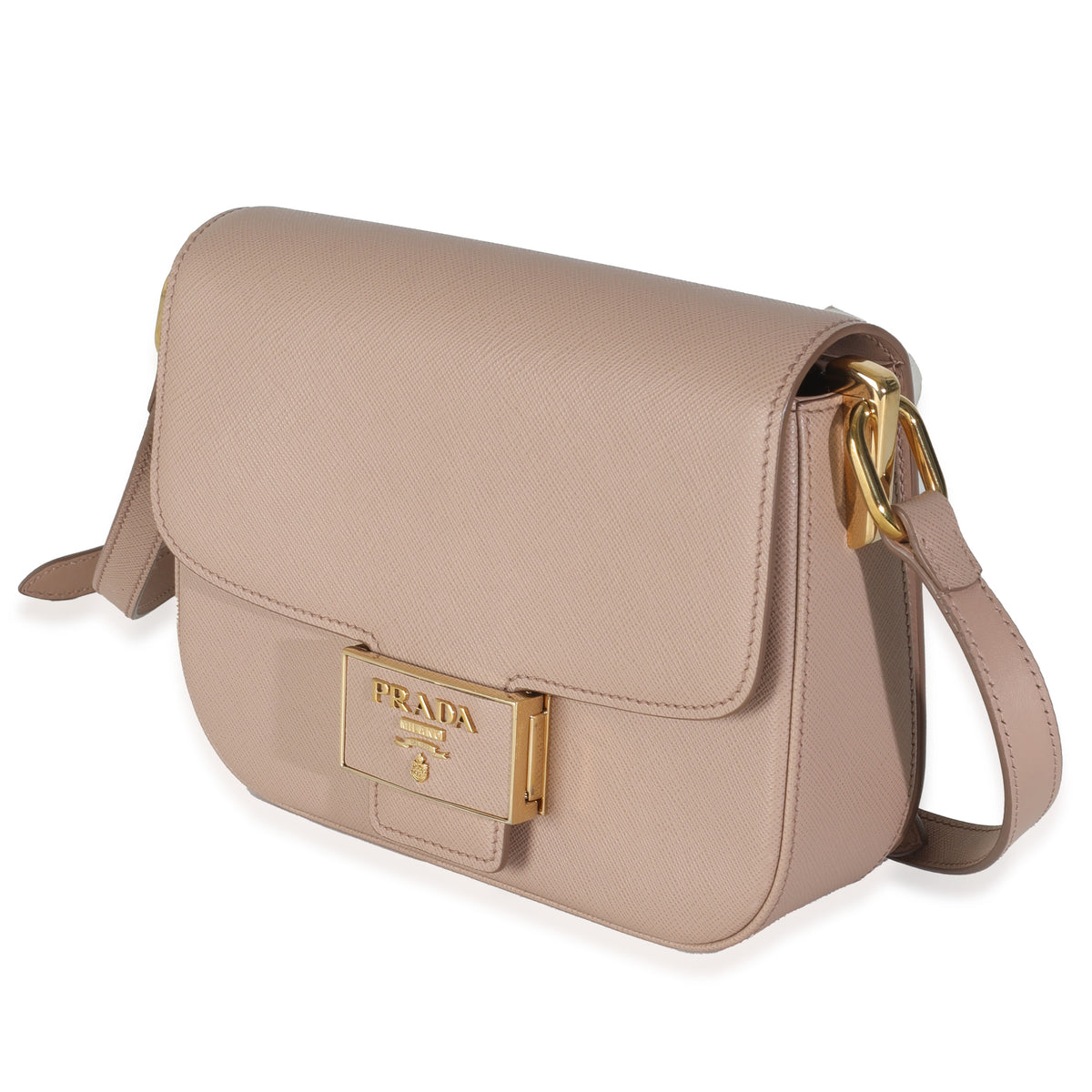 Cipria Saffiano Lux Embleme Flap Shoulder Bag