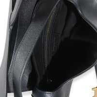 Black Grained Calfskin Medium Saddle Bag