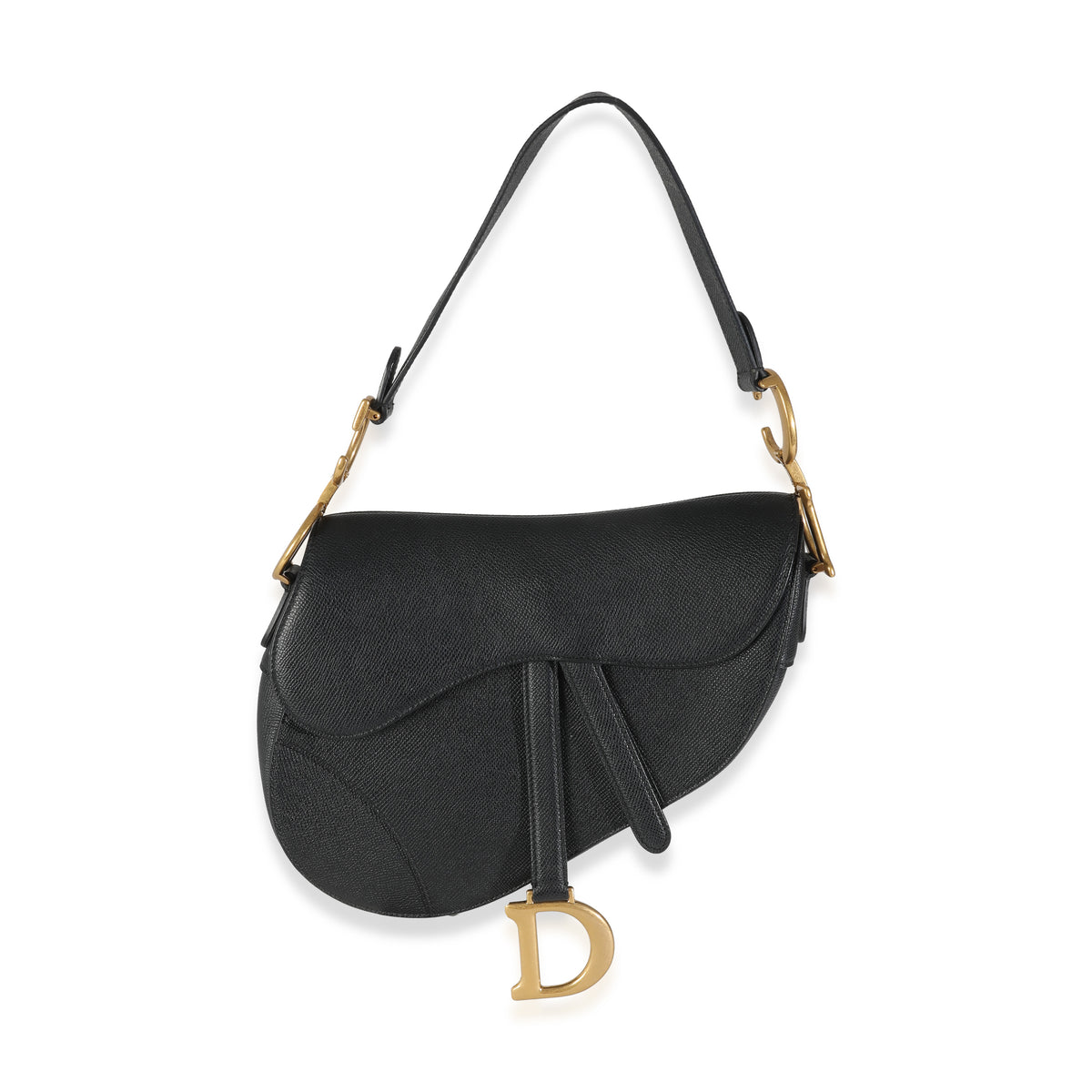 Black Grained Calfskin Medium Saddle Bag