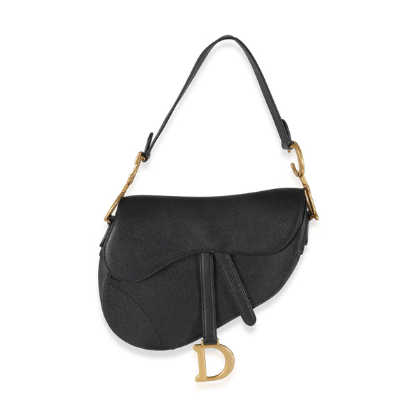 Christian Dior Black Grained Calfskin Medium Saddle Bag | myGemma