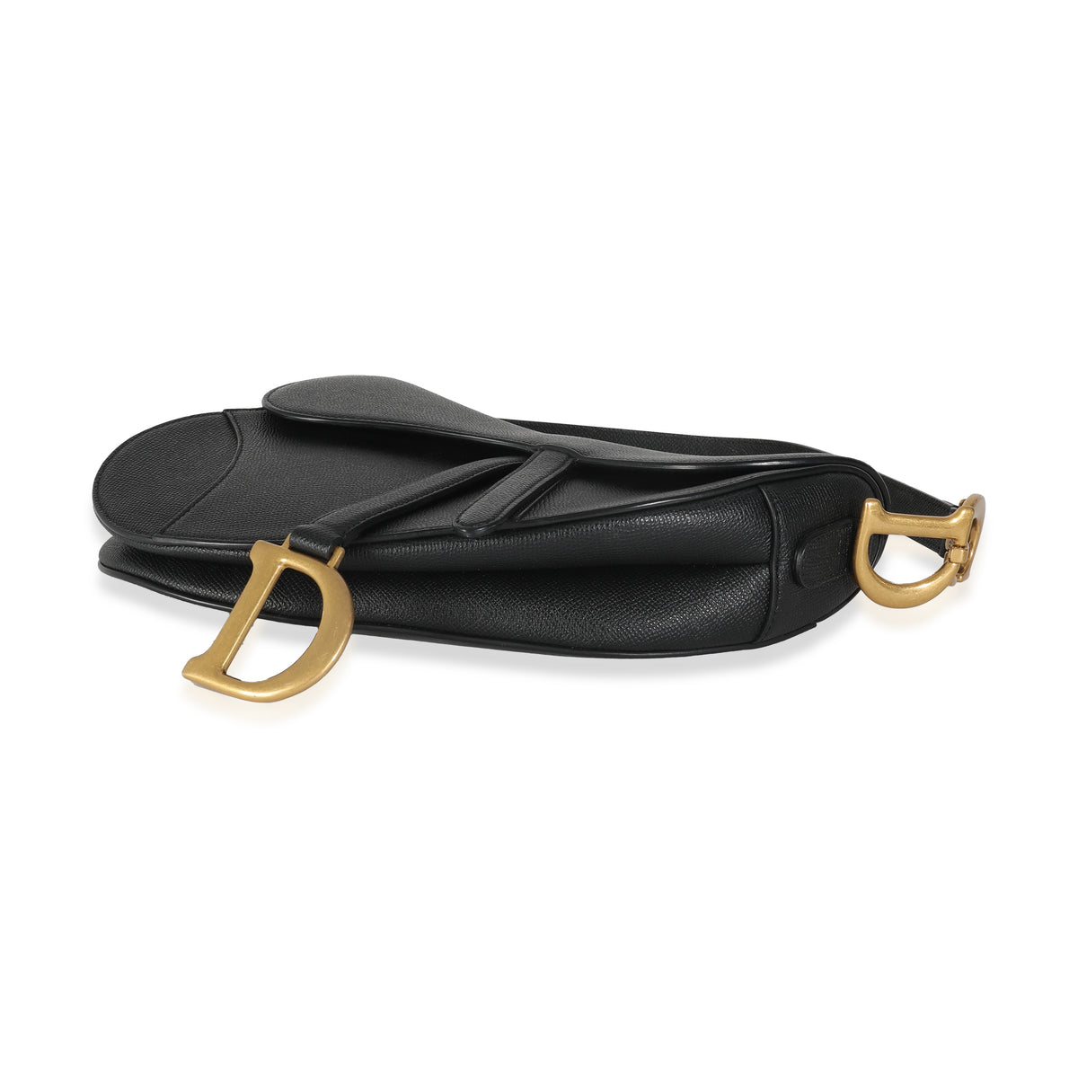 Black Grained Calfskin Medium Saddle Bag