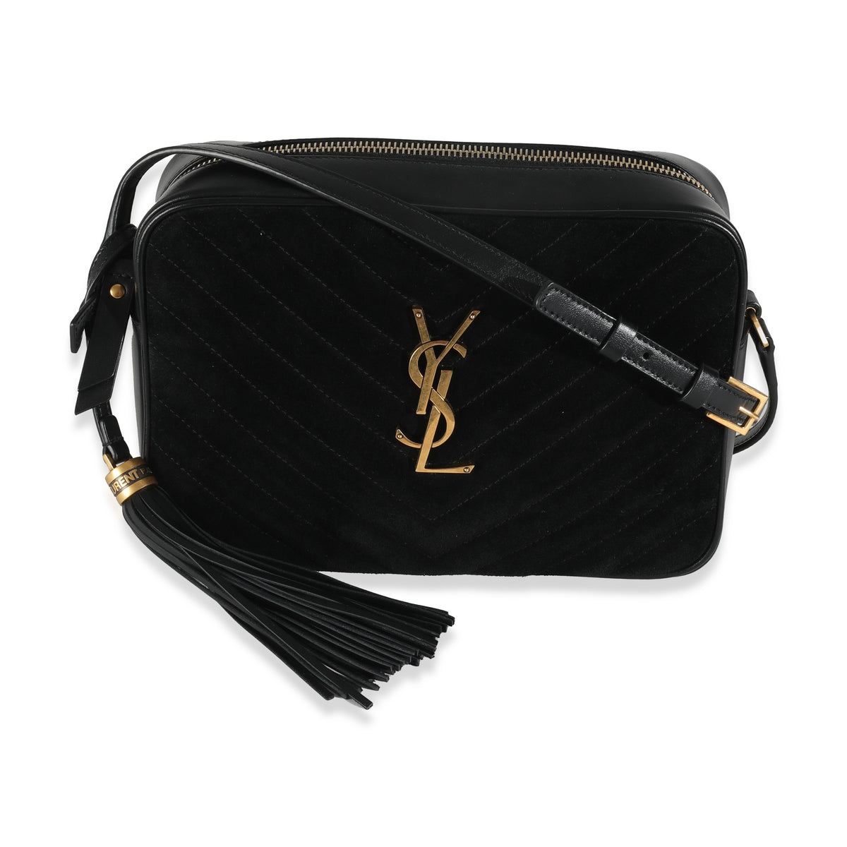 Black Suede Matelasse Monogram Lou Camera Bag