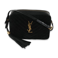Black Suede Matelasse Monogram Lou Camera Bag