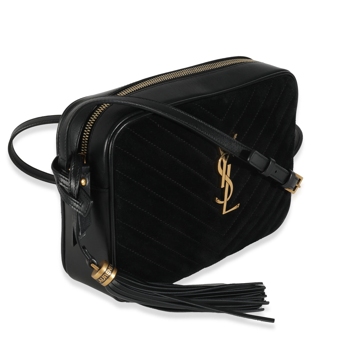 Black Suede Matelasse Monogram Lou Camera Bag