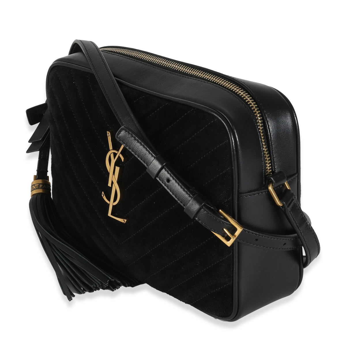 Black Suede Matelasse Monogram Lou Camera Bag