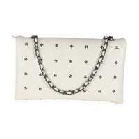 Chanel White Lambskin CC Logo Envelope Clutch With Chain Handbag bv