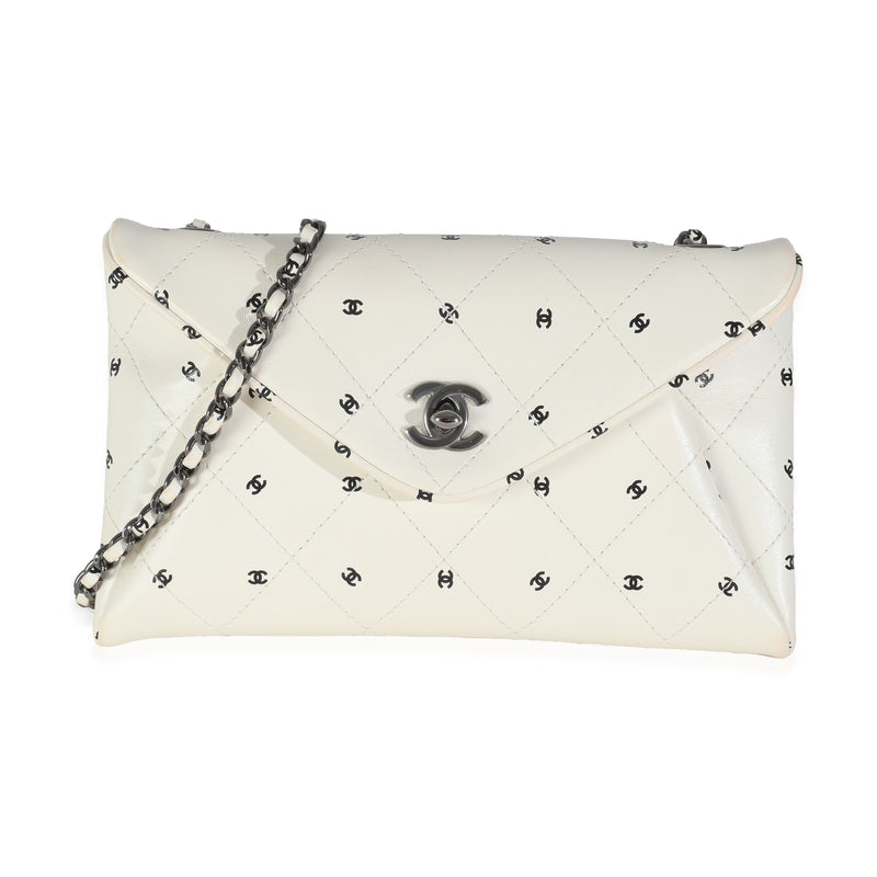 Chanel White Lambskin CC Logo Envelope Clutch With Chain Handbag fv