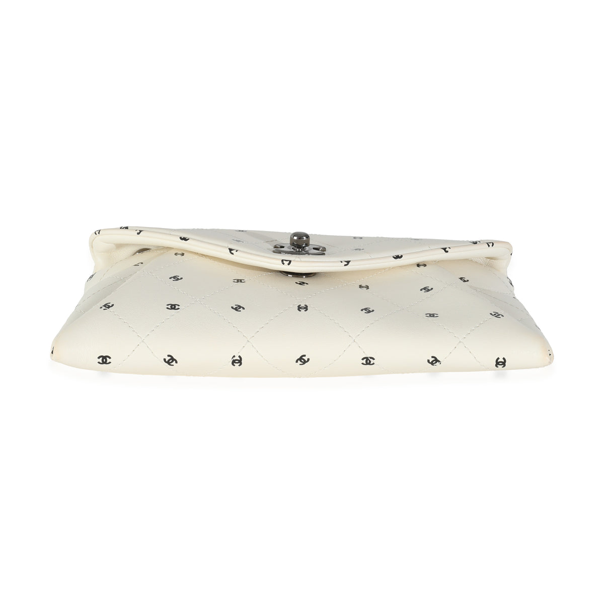 Chanel White Lambskin CC Logo Envelope Clutch With Chain Handbag stamp